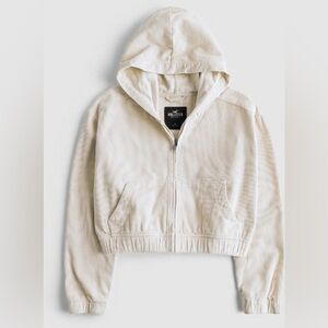 Hollister corduroy cream crop zip up size M